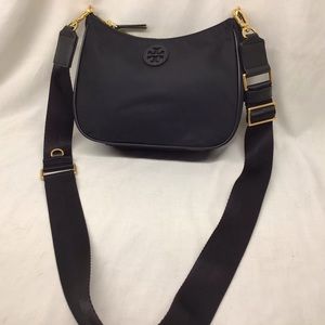 Tory Burch Black nylon drop strap small crossbody bag purse